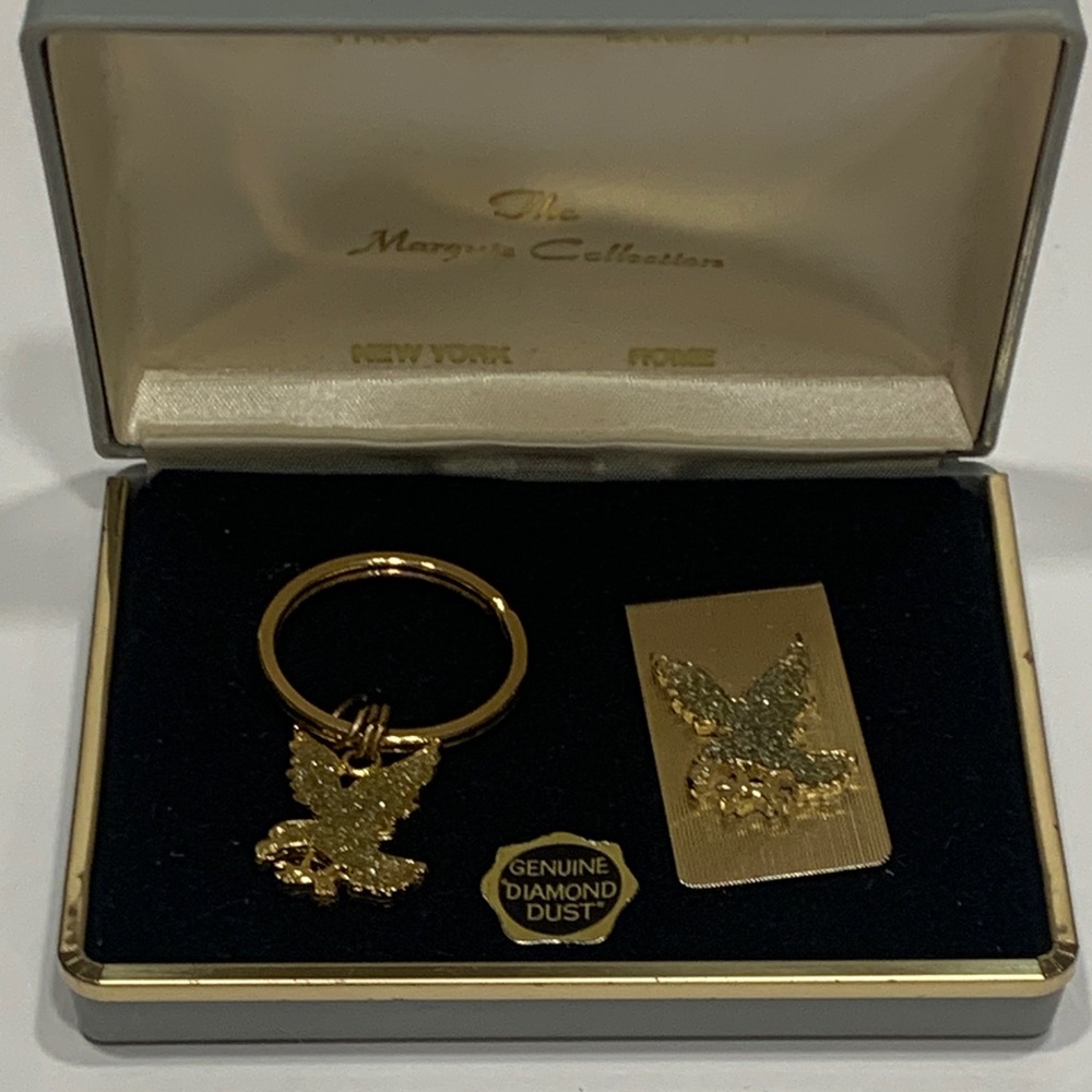 Vintage Marquis Collection Genuine Diamond Dust Eagle keychain & Key Clip IN BOX